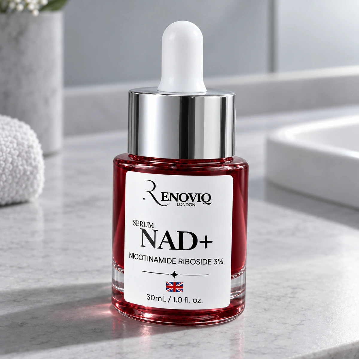 Renoviq NAD serum, individual editorial product photography